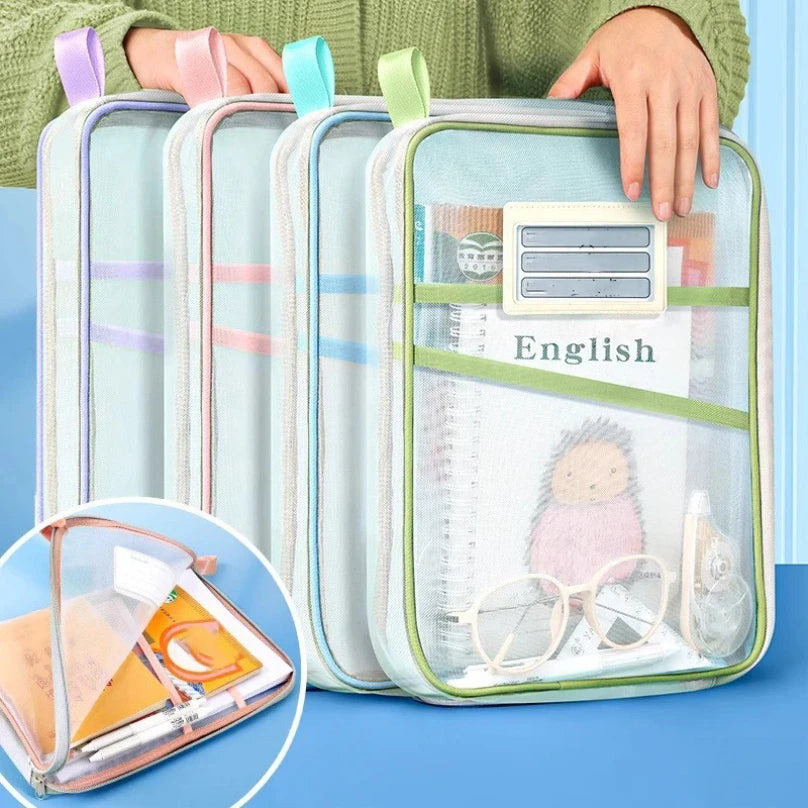 A4 Stationery Storage Bag – Double Layer Mesh Zipper Organizer Pouch