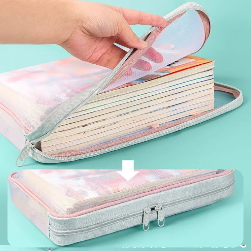 A4 Stationery Storage Bag – Double Layer Mesh Zipper Organizer Pouch
