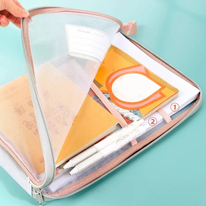 A4 Stationery Storage Bag – Double Layer Mesh Zipper Organizer Pouch