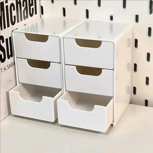 3 tier desktop organizer with drawers on clean office desk
