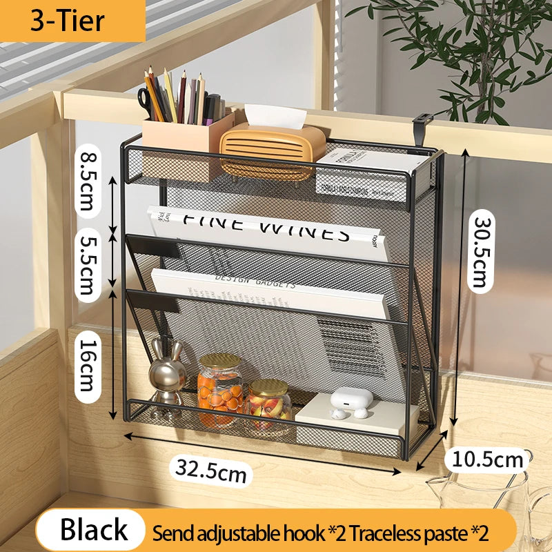 5-Tier Mesh Desk File Organizer – Vertical Desktop & Wall Mount Paper Rack