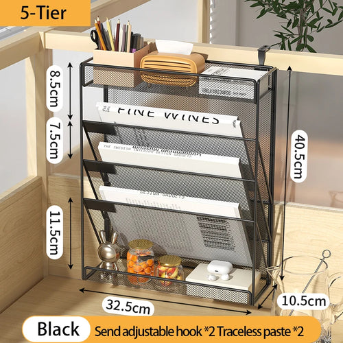 5-Tier Mesh Desk File Organizer – Vertical Desktop & Wall Mount Paper Rack