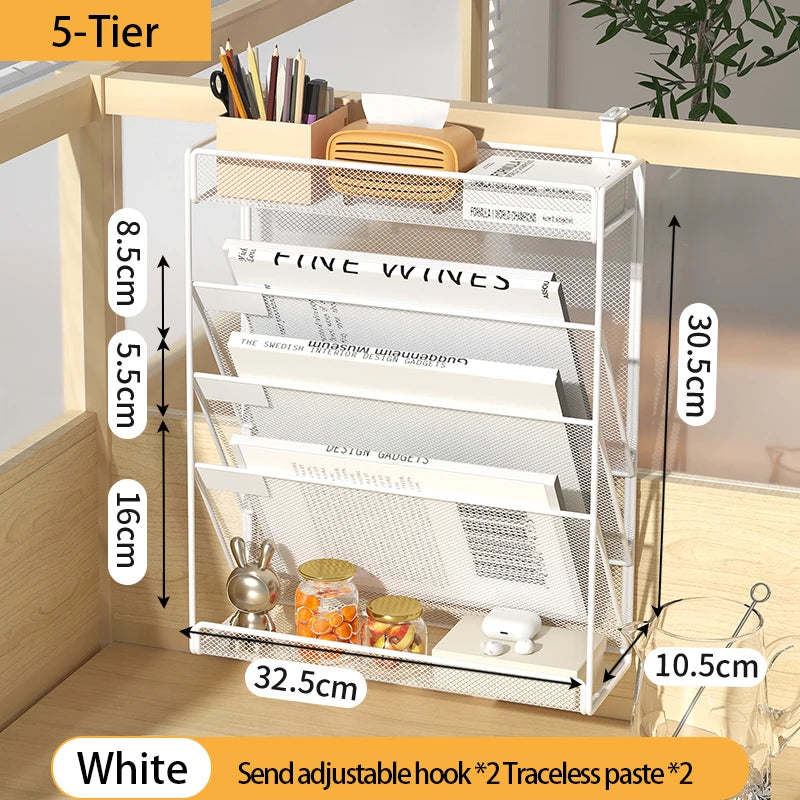 5-Tier Mesh Desk File Organizer – Vertical Desktop & Wall Mount Paper Rack