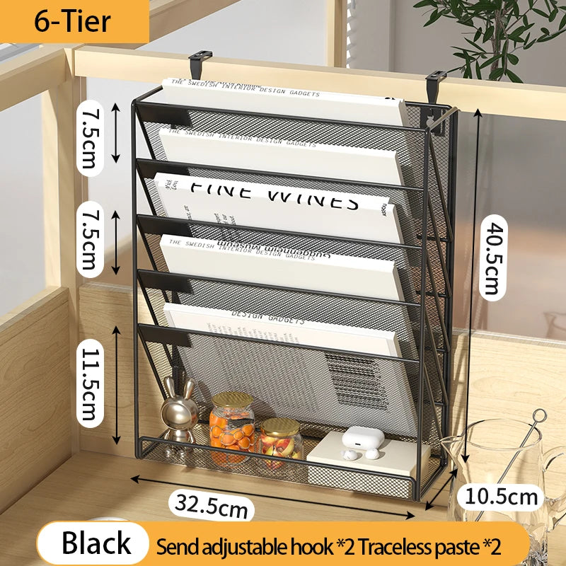 5-Tier Mesh Desk File Organizer – Vertical Desktop & Wall Mount Paper Rack