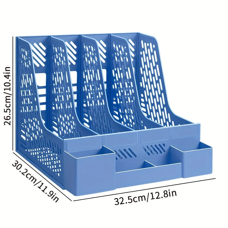 Desktop File Organizer – 4 Compartment Detachable PP Desk Storage for Documents & Office Supplies