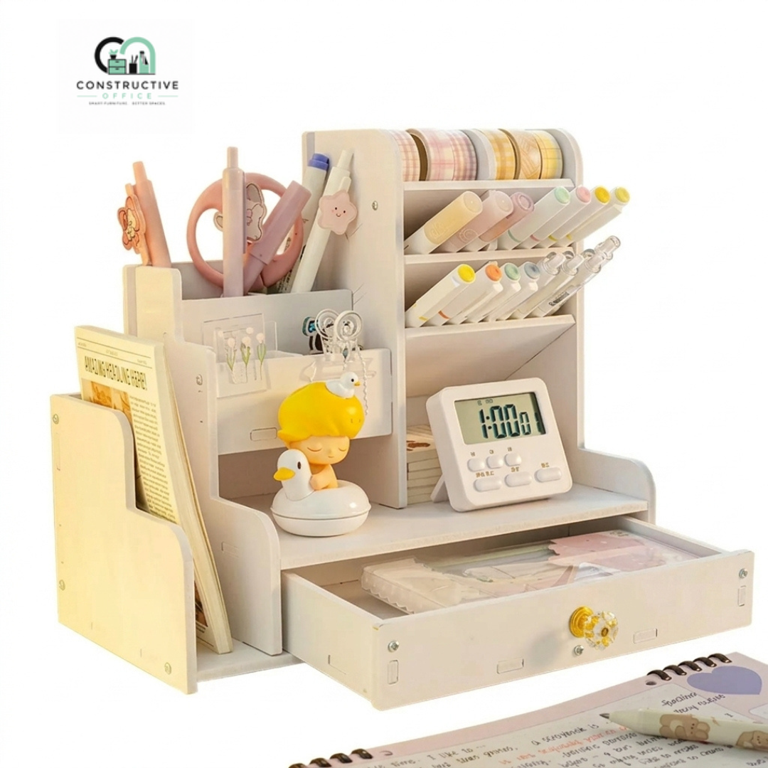 Constructive Office Wooden Desk Organizer for stationery and desk accessories