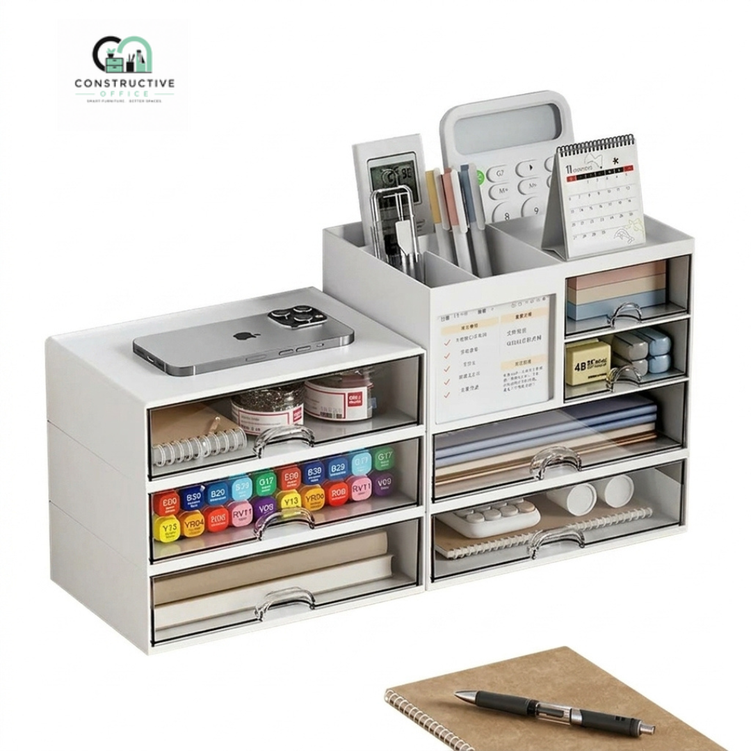 Desktop Organizer with Drawer for pens, sticky notes, and office supplies