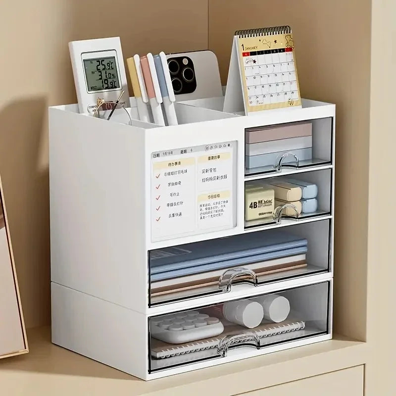 desk organizer with drawer and compartments on office desk