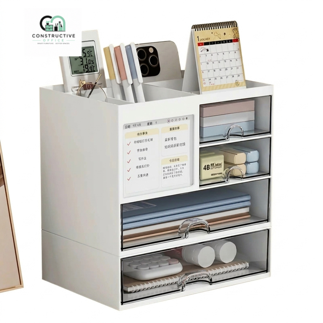 Constructive Office Desktop Organizer with Drawer for desk storage