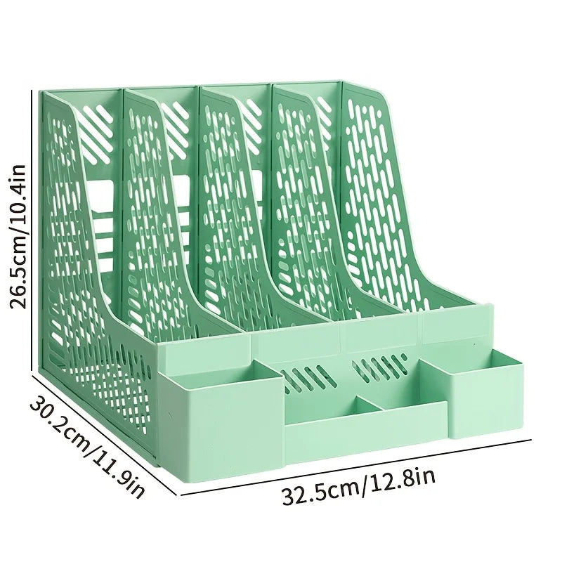 Desktop File Organizer – 4 Compartment Detachable PP Desk Storage for Documents & Office Supplies