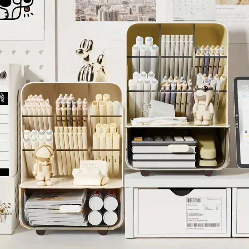 office desk with multi layer organizer for tools and accessories