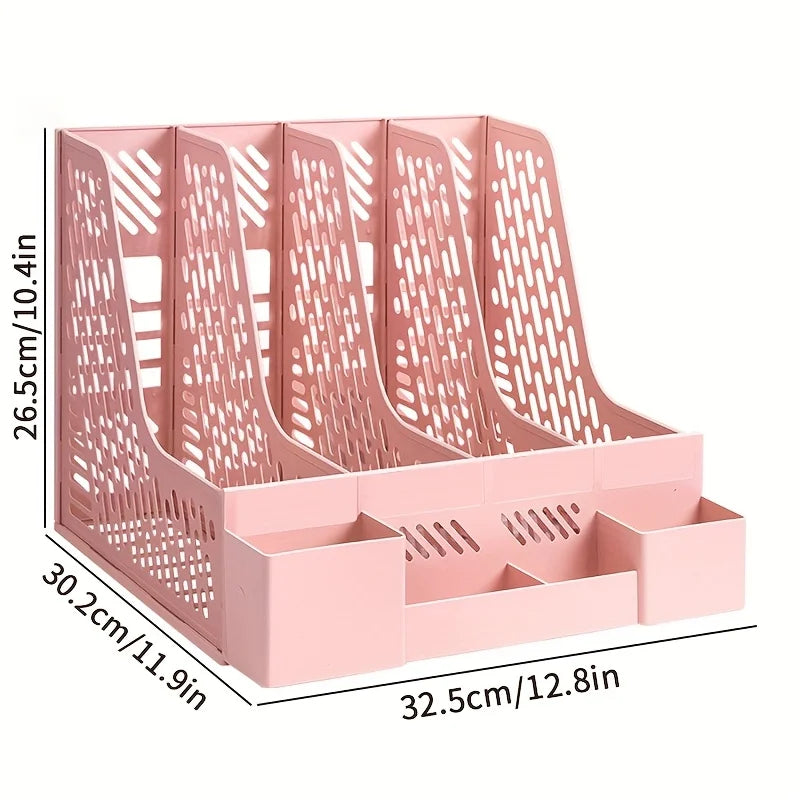 Desktop File Organizer – 4 Compartment Detachable PP Desk Storage for Documents & Office Supplies