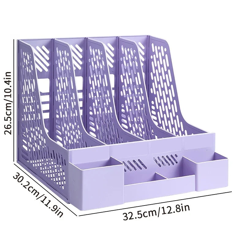 Desktop File Organizer – 4 Compartment Detachable PP Desk Storage for Documents & Office Supplies