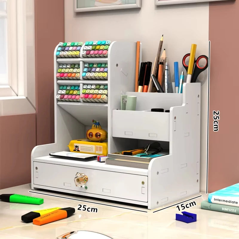 student desk with stationery organizer and pen holder