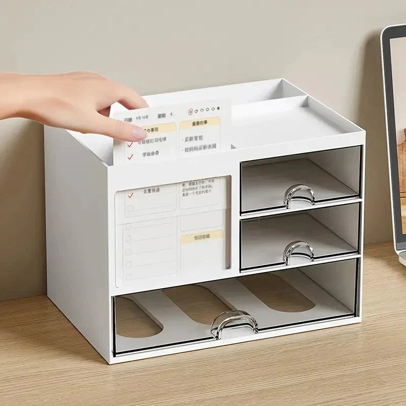 study desk setup with drawer organizer for pens and supplies