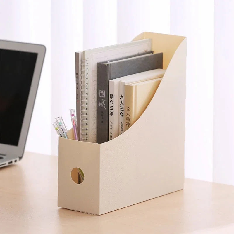 study desk setup with document organizer and stationery holder
