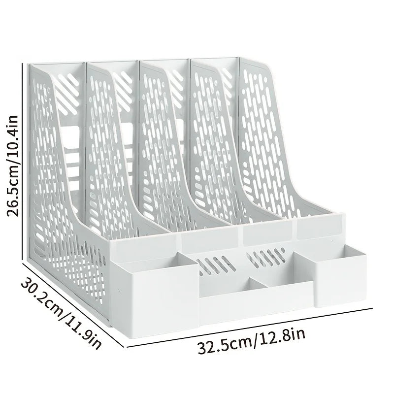 Desktop File Organizer – 4 Compartment Detachable PP Desk Storage for Documents & Office Supplies