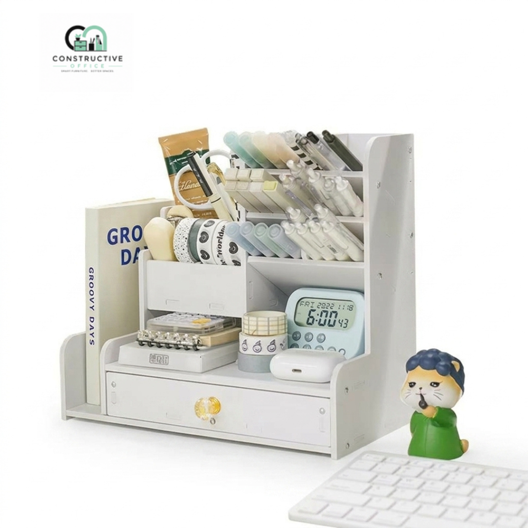 Wooden Desk Organizer with pen holder and storage shelves for home office desk