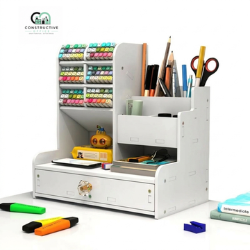 Wooden Desk Organizer for study desk with stationery storage compartments